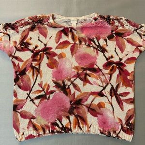 Chico’s Blouse Size 1M Floral Multicolor Knit Blend Cotton